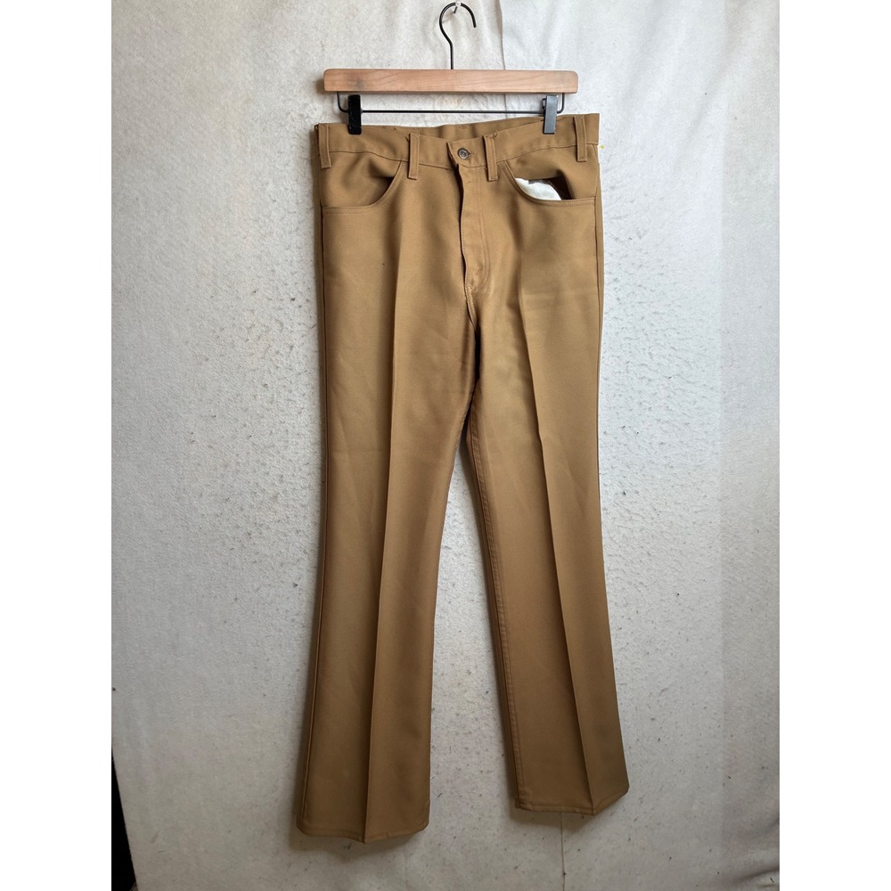 Vintage Levis 517 Sta-Prest Pants Camel Tan Brown Polyester Twill 32x31